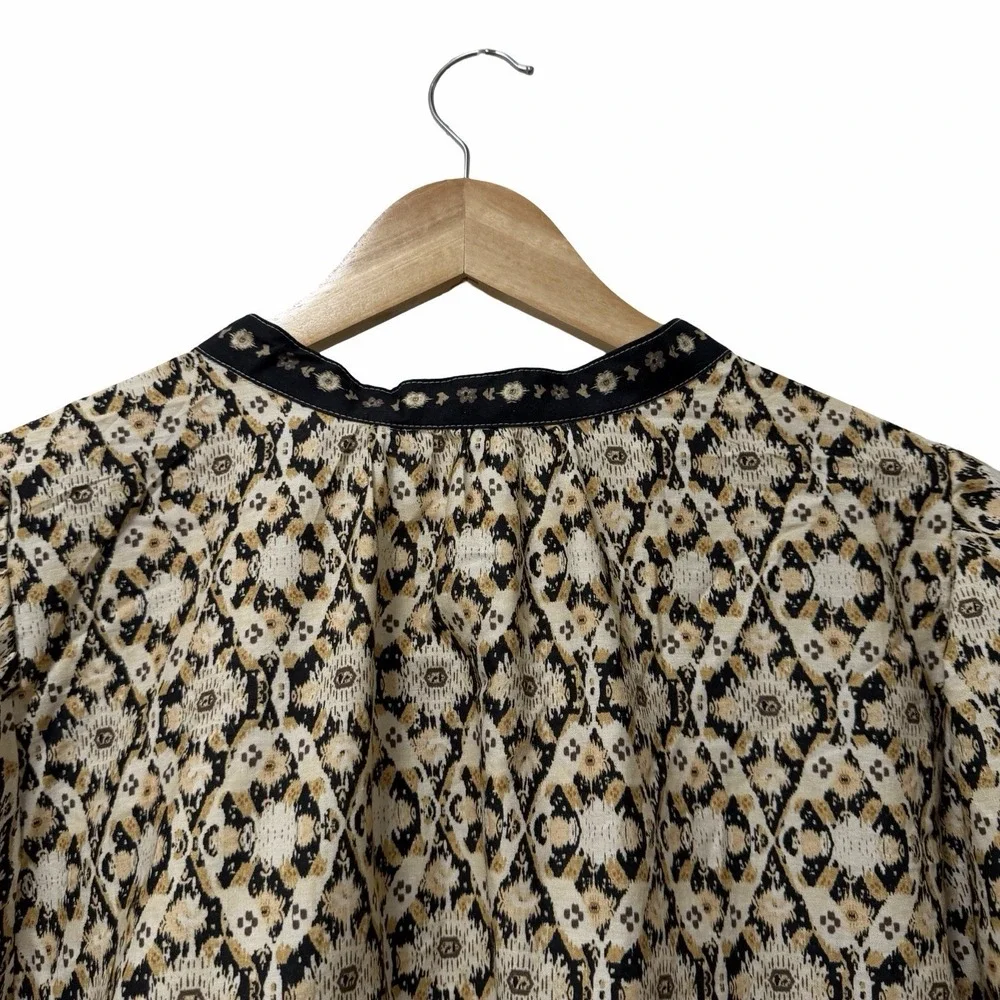 Anthropologie Pleated Floral Puff Sleeve Blouse Size 3X Black Motif Boho NEW